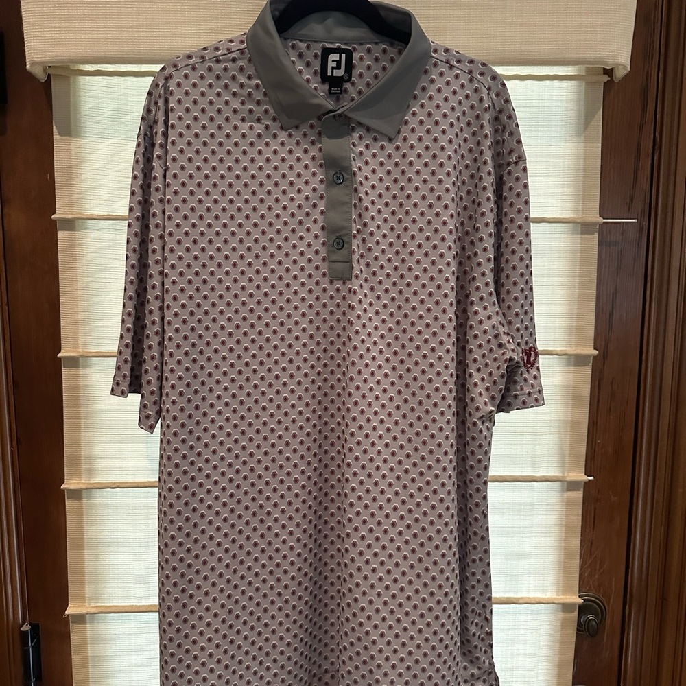 FootJoy Men's Polo Shirt in Gray and Red Pattern